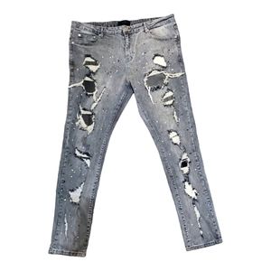 THRT Mens Jeans Gray Distressed Paint Splatter Sz 40